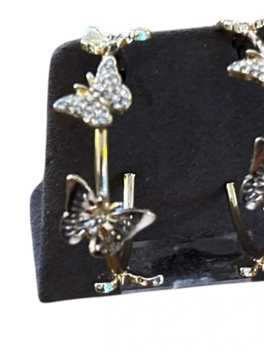 VTG 70s White Hoop & Crystal Gold Butterfly Earring Lot Good Quality